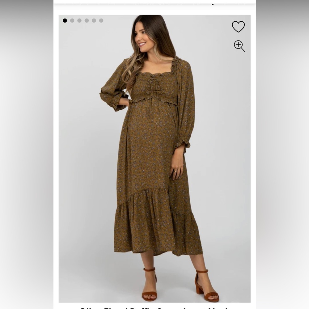 Olive green floral maternity dress.